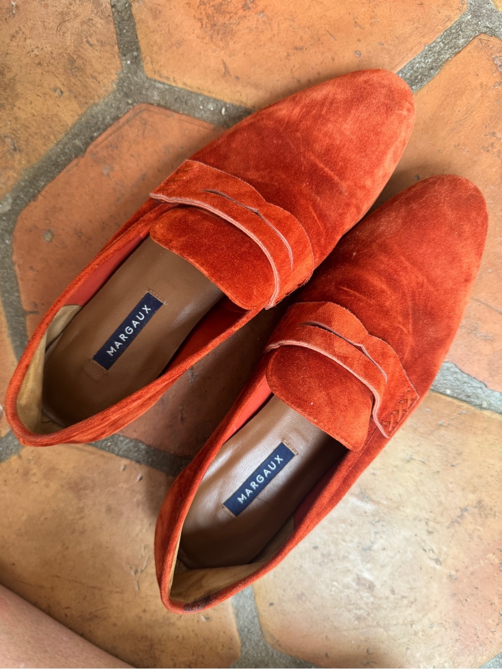 Margaux Orange Velvet Penny Loafers